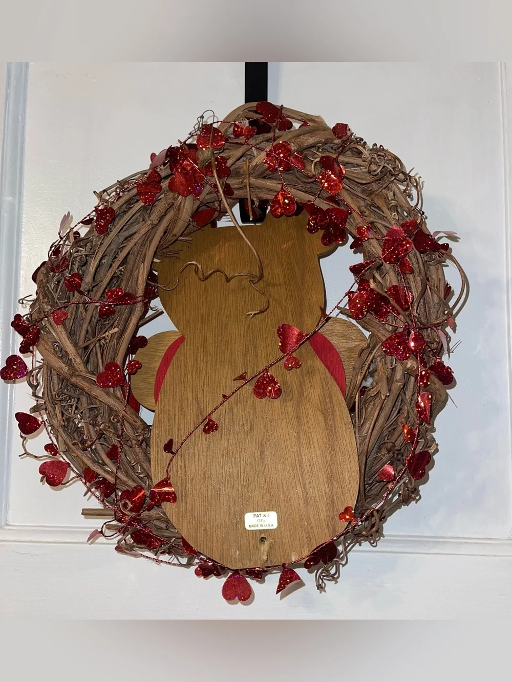 Valentine Bear 14 Inch Grapevine Wreath with Red Hearts